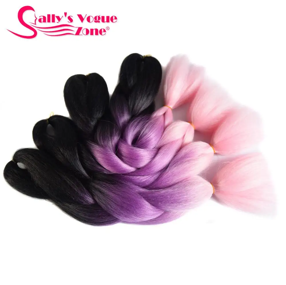 Sallyhair, 24 дюйма, Омбре, плетение волос, 3 тона, черный, синий, серебряный цвет, огромные косички, высокотемпературное волокно, синтетические волосы для наращивания - Цвет: T1/27