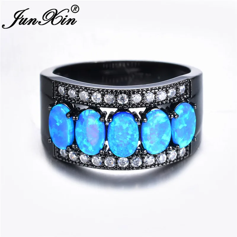 ROXI овальный камень сине белые огненный опал кольца для мужчин и женщин из чёрного