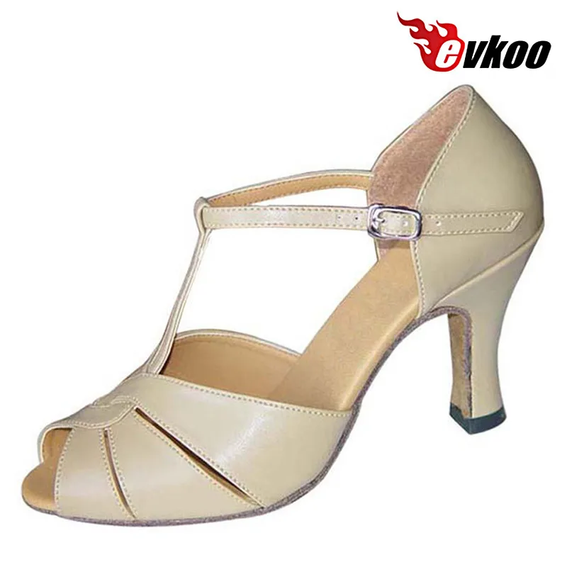Фото Туфли Evkoodance женские для латинских танцев, каблук 7 см, 3,5 см, искусственная кожа, удобные, цвет хаки, черный, материал Evkoo-057 №1