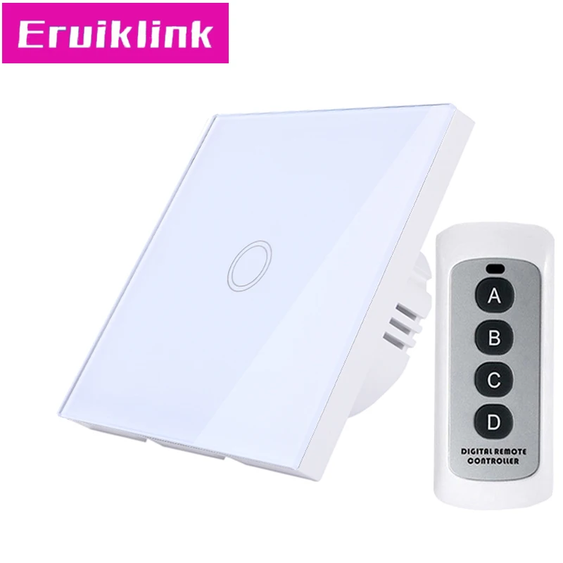 1gang Switch with RC ЕС/Великобритания Стандартный настенный сенсорный выключатель, 1/2/3 местный 1 позиционный белый Стекло Панель Беспроводной дистанционного Управление светильник переключатель для RF433 умный дом - Цвет: 1gang Switch with RC