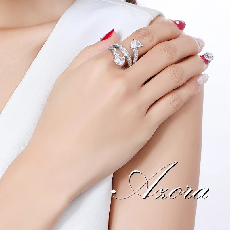 AZORA модные полукруглые женские кольца с прозрачным кубическим цирконием, женские кольца с круглым прозрачным камнем, ювелирные изделия для девочек, свадебные аксессуары TR0226