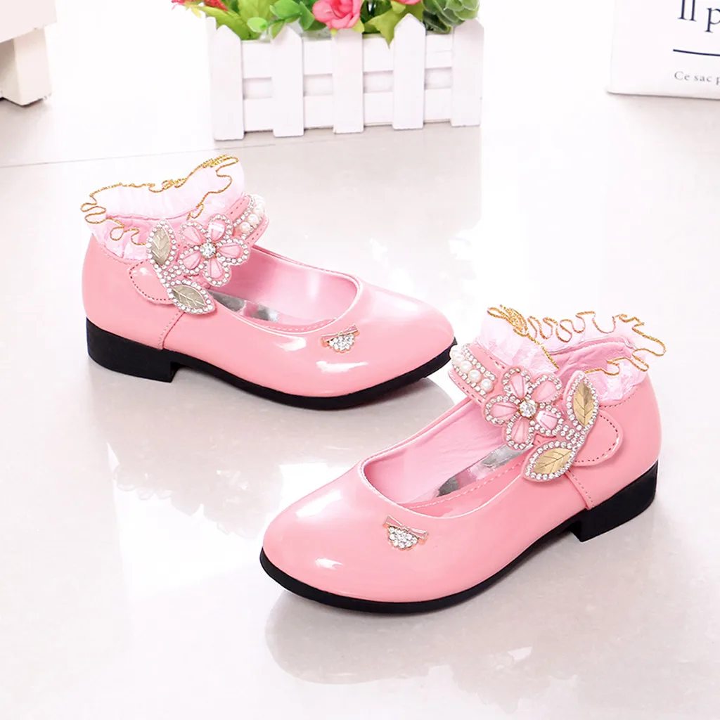 ROMIRUS/малышей Для детей детская обувь для девочек для детей Chaussure Enfant с открытыми пальцами украшенные цветами и кристаллами и жемчугом модная обувь для принцессы сандалии