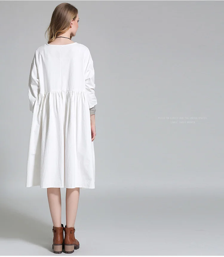 2017 весна осень плюс размер женщин Онлайн свободные платья лоскутная рукавом