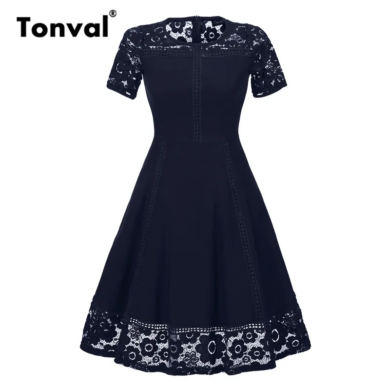 Женское кружевное платье Tonval красное винтажное с коротким рукавом в стиле ретро