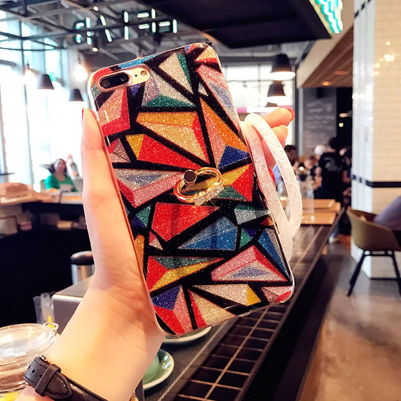 Luxury mobile Phone Case For iPhone X 6 6s Plus 7 8 protector Cover Support Soft Silicone Metal Ring Holder Stand |