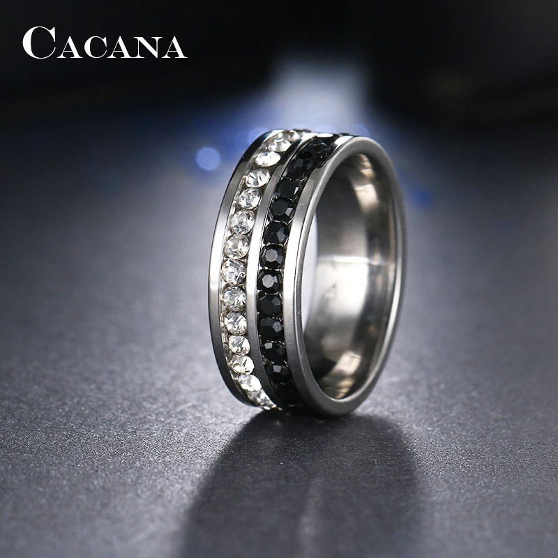 Женские двухрядные кольца CACANA из нержавеющей стали с кубическим цирконием