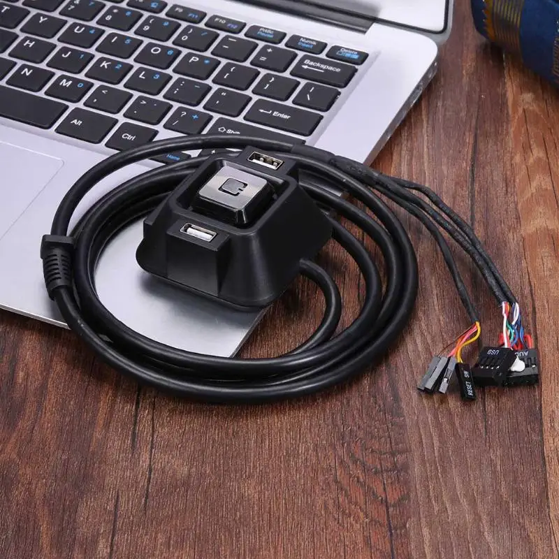 Mini Desk Mount PC Switch Extender Cable Power On/Off Reset Button Switch Extension Cable with Dual USB Port and Audio Plug image 2