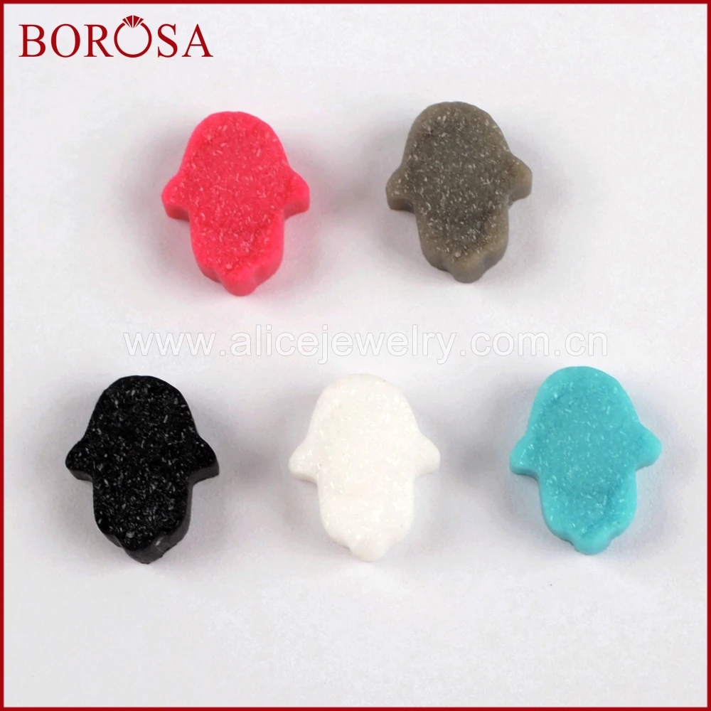 BOROSA Wholesale Jewelry 15pcs Man-made Druzy Hamsa Hand Beads Multicolor Gems Drusy Pendant for Making WX899 | Украшения и