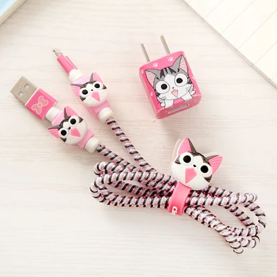 style1 Хороший подарок милый мультфильм USB кабель наушники протектор набор с кабелем Стикеры для намотки Спиральный шнур протектор для iphone 5 6 6s 7 - Цвет: style1