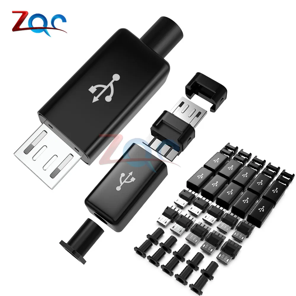 10 комплектов DIY Micro USB штекерные соединители Комплект разъемов ж/крышки черный