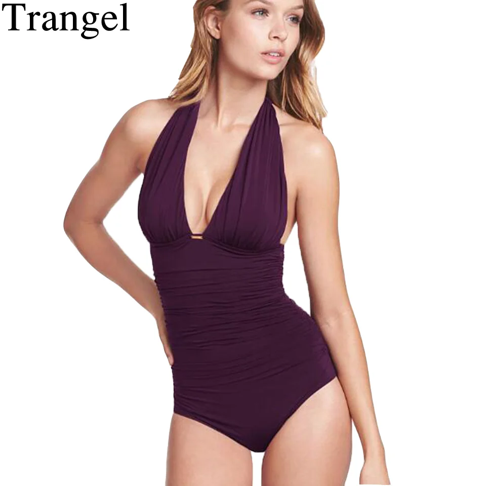 Женский купальник Trangel однотонный большого размера с пуш апом|swimsuit halter|swimsuit one