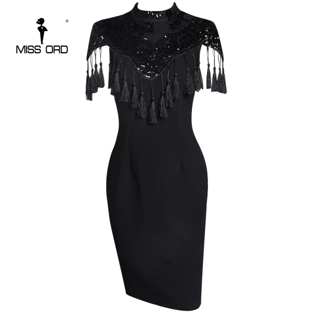 MISS ORD 2019 сексуальное платье с высокой горловиной и кисточками блестками FT4776 |
