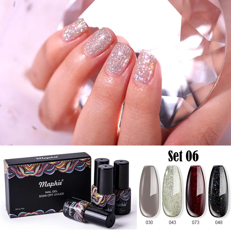 set 06 Maphie, 4 шт./лот, красный цвет, Гель-лак для ногтей, набор с коробкой, блестящий блеск, УФ лак для ногтей, лак, стойкий светодиодный Гибридный гель - Цвет: set 06