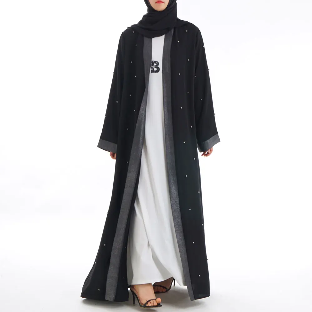 

Black Nida Beading Muslim Dress Abaya Islamic Women Malaysia Jilbab Djellaba Robe Musulmane Turkish Baju Open Kimono Kaftan