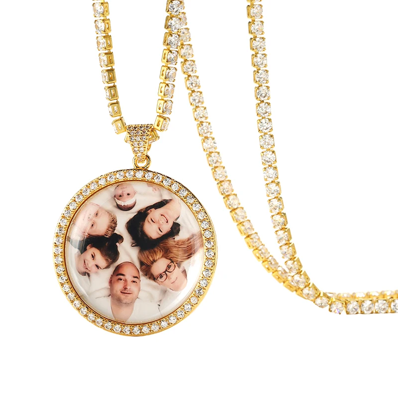 

20 Inches Gold Tennis Chains Photo Necklace Women Men Custom Picture Necklace Hip Hop Jewelry Personalized Cubic Zircon Chains