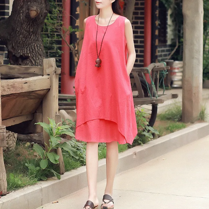 Женское Хлопковое платье без рукавов с круглым вырезом | Женская одежда