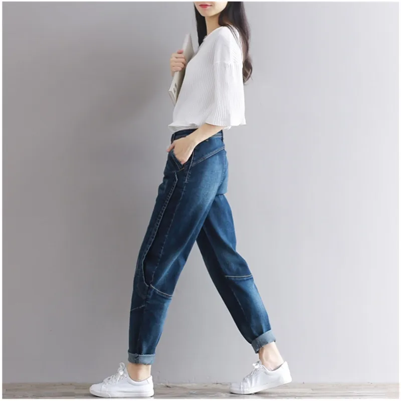 2021 женские джинсы для женщин размера плюс модные эластичные синего цвета со