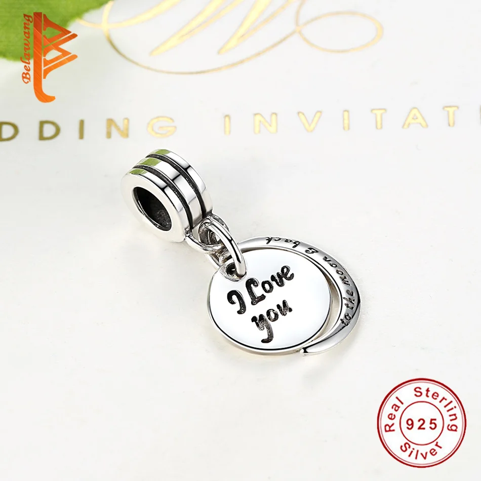 BELAWANG Аутентичные 100% 925 пробы серебро I Love You to the Moon & Back Очаровательные бусы