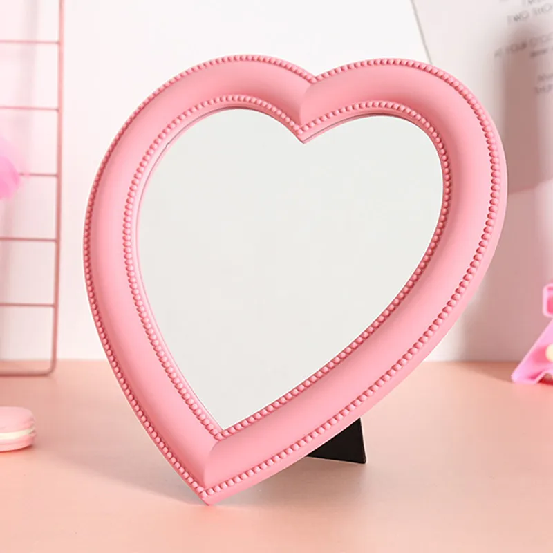 Pink Прямая поставка, высокое качество, 1 шт., форма сердца для женщин и девушек, зеркало для макияжа, косметический стол, портативные компактные косметические зеркала, розовые зеркальные очки - Цвет: Pink