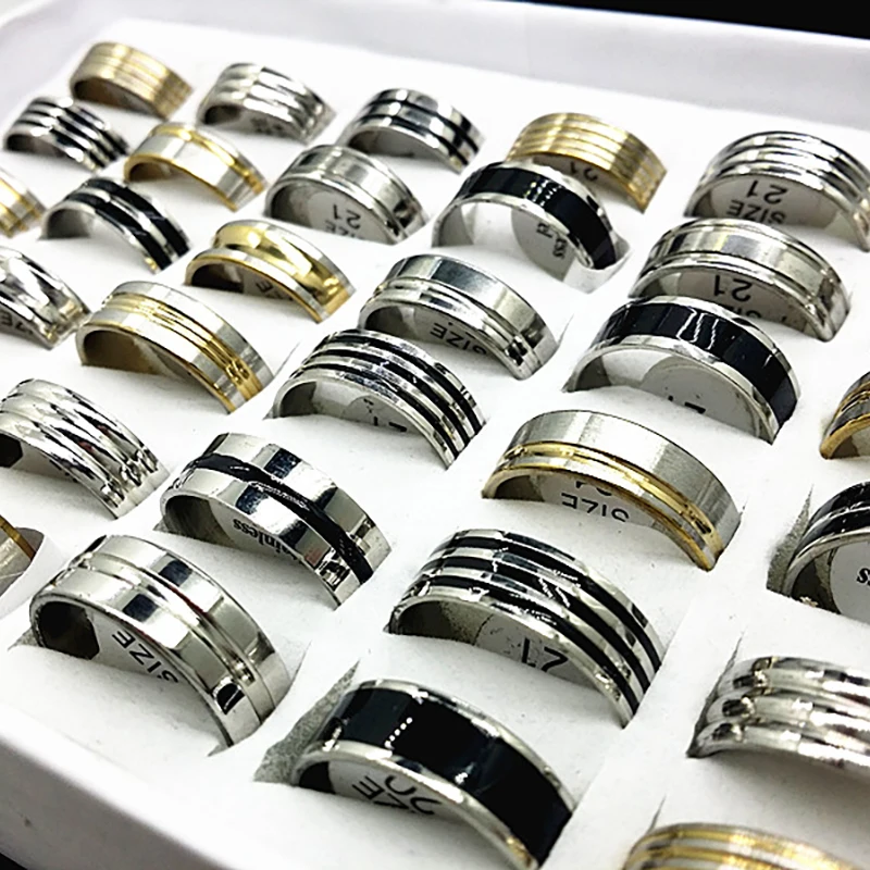 Мужские кольца из нержавеющей стали в полоску 100 шт.|ring couple jewelry|ring body jewelryjewelry chest |