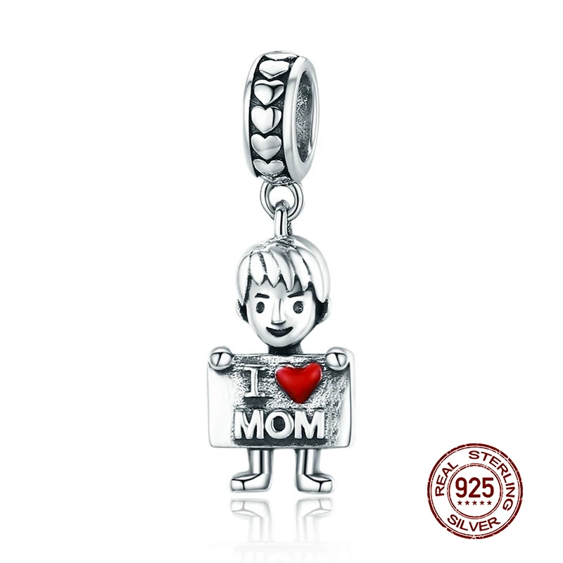 MOWIMO 925 пробы серебряные подвески с надписью «I Love Mom Mother» и бусинами для мальчиков, оригинальные браслеты Pandora, ожерелье с кулоном, ювелирные изделия DIY BKC691