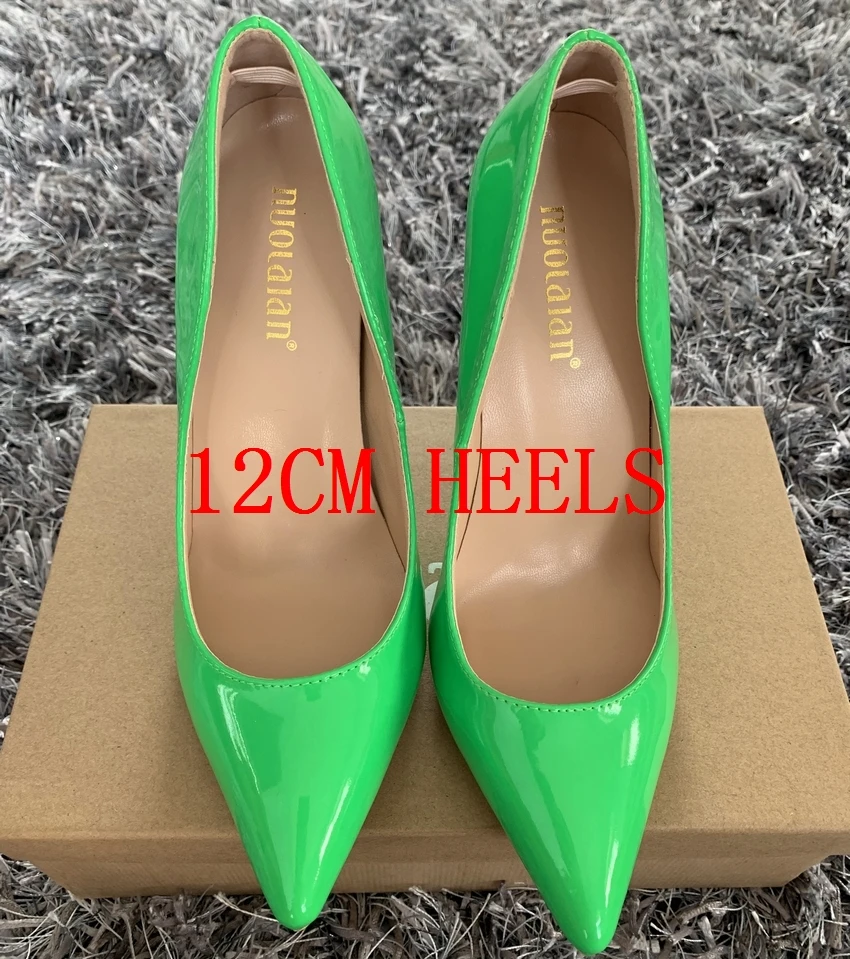 QQPAL green12cm Женская обувь женские туфли-лодочки на высоком каблуке 12 см/10 см/8 см женские туфли-лодочки из лакированной кожи с острым носком для вечеринки и свадьбы - Цвет: QQPAL green12cm