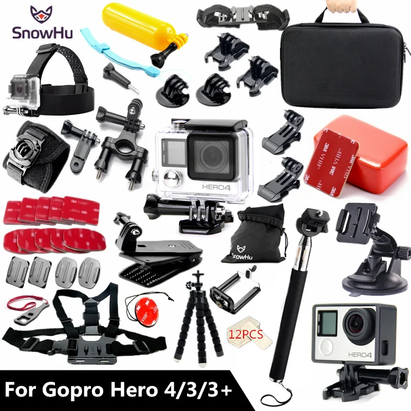 

SnowHu для Gopro hero 4 3 + Водонепроницаемый чехол монопод сумка для переноски для gopro 4 3 + набор аксессуаров большой противоударный чехол для перено...