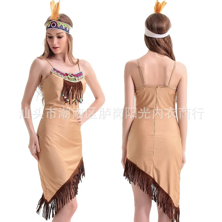 Native American Costume 2016 COS Brown Indians party dress sexy uniform Halloween Princess Carnival Adult Outfit | Тематическая