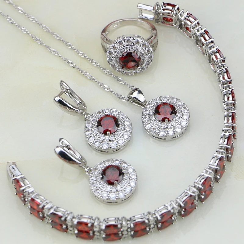 Красный гранат фианит белый циркон Стерлинговое Серебро 925 пробы ювелирные