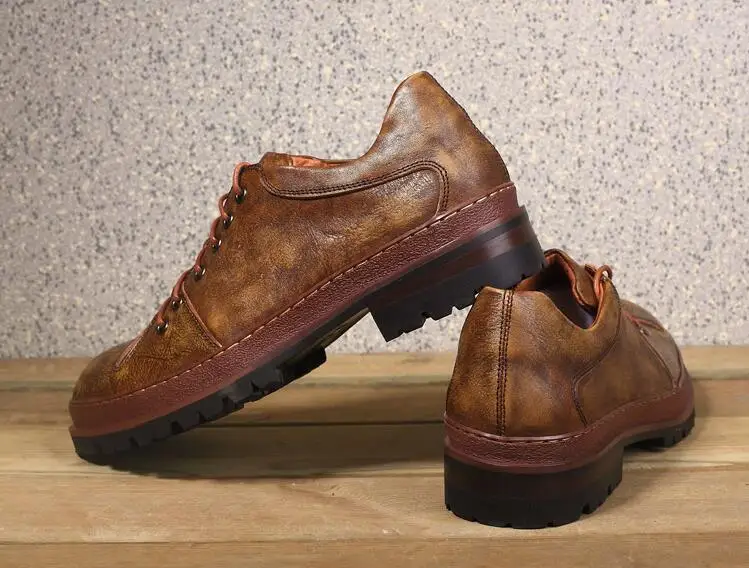 Slip-On Men Shoes Round Toes Male Mocassin Homme Dress Genuine Leather Vintage Oxford Smart Casual Retro Height Increasing | Обувь