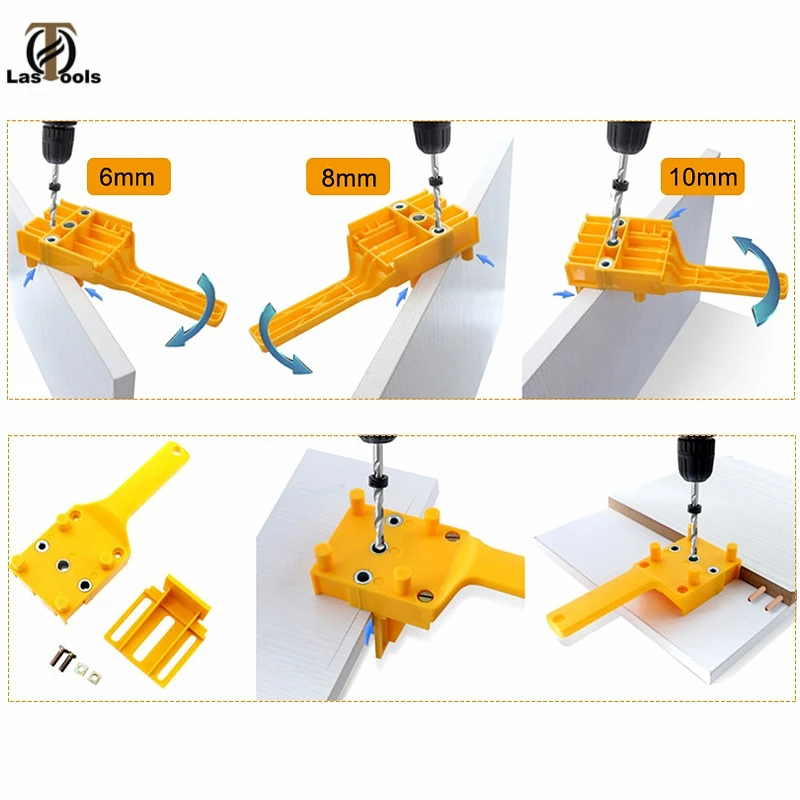 

6 8 10mm Wood Drill Bits Woodworking Jig ABS Plastic pocket hole jig Drill Guide Tool For Carpentry Metal Sleeve