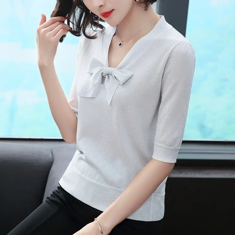 Женский топ хлопковый с коротким рукавом и бантом женская футболка