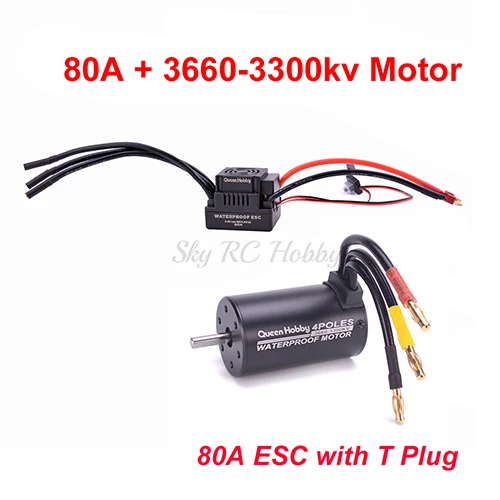 80A and 3660-3300KV Водонепроницаемый 3660 3300KV 3800KV/3670 2150KV 2650KV бесщеточный мотор+ S-80A 80A/S-120A 120A 2-4S ESC для 1/8 1:8 RC автомобилей грузовых автомобилей - Цвет: 80A and 3660-3300KV