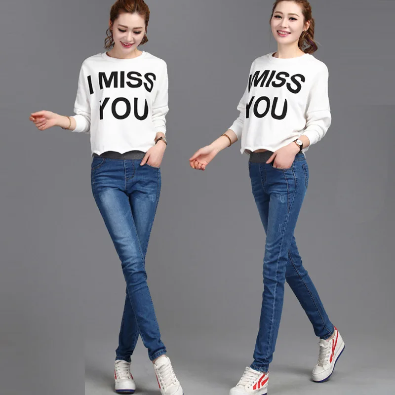 

2019 Spring Denim Trousers Women Elastic High Waist Jeans Slim Denim Jeans Large Size Tight Feet Jeans Woman Korean Streetwear