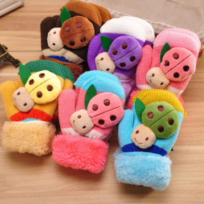

Winter Warm Baby Gloves Kids Boys Girls Gloves Thicken Mittens For Children Cute Cartoon Ladybug Christmas Gift For Children New