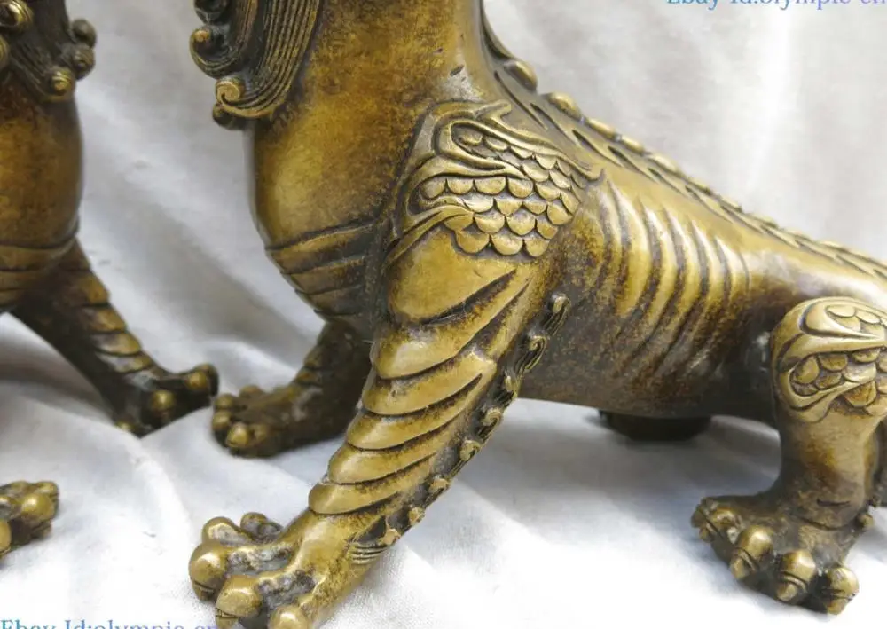 Fine brass copper Town house Foo Dogs lions sculpture pair China luck Statues | Дом и сад