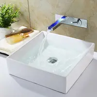 SKOWLL LED Basin Faucet Bathroom Wall Mount Vanity Sink Faucet Single Handle Vessel Mixer Taps , Polished Chrome HG-4409