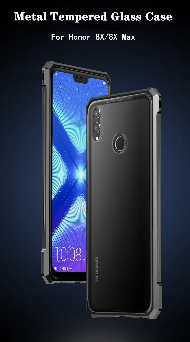Роскошный чехол для huawei Honor 8X/8X Max/Enjoy Max, алюминиевая металлическая рамка, бампер и прозрачная задняя крышка из закаленного стекла funda