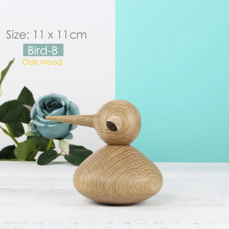 Bird B Деревянные фигурки животных в скандинавском стиле, фигурки медведя/собаки/птицы/обезьяны, домашний декор, украшения, игрушки для мальчиков и хобби - Цвет: Bird B