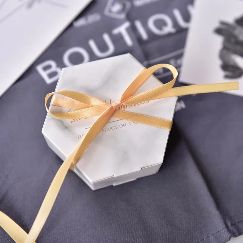 30 шт. новая сладкая шестиугольная форма Серый Золотой Мрамор Конфета коробка со