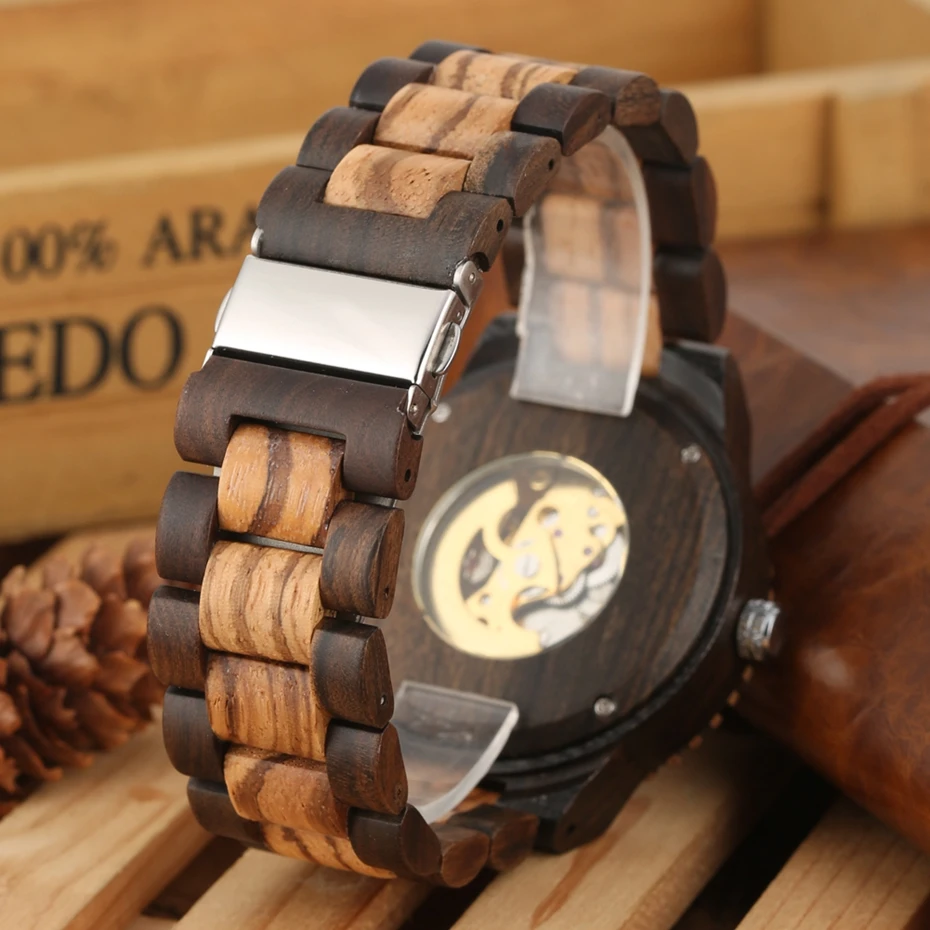 

Retro Wood Watch Royal Gold Roman Literal Mechanical Watches Men's Top Luxury Wooden Bangle Watch montre homme automatique reloj