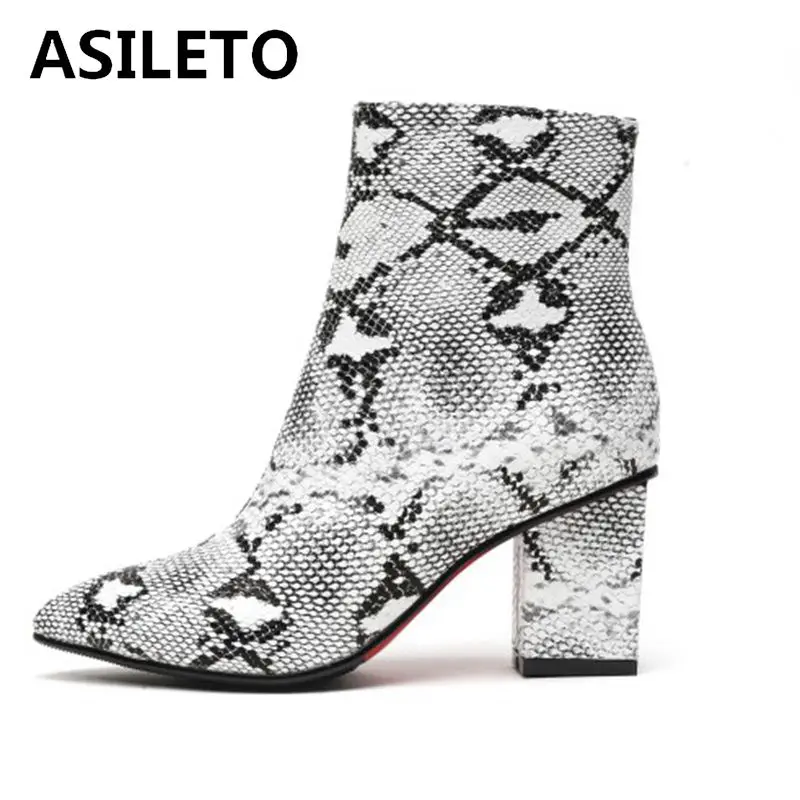ASILETO/женские сапоги из змеиной кожи Ботильоны на каблуке свадебные ботинки