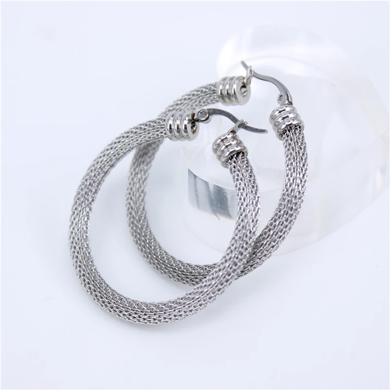 52MM silver color MGUB, 32 мм-52 мм, золотой цвет, женский подарок, распродажа, модное ювелирное изделие, нержавеющая сталь, сетка, для женщин, Круглые Необычные серьги-кольца LHEH11 - Окраска металла: 52MM silver color