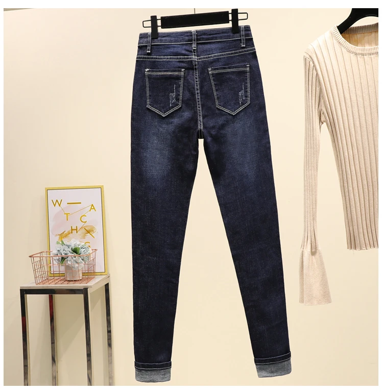 scratched Slim Jeans For Women elastic jeans plus size Skinny Jeans Woman Blue Denim Pencil Pants stretch denim women