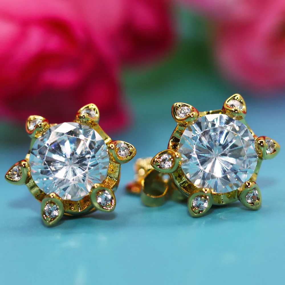 Small Cute Fashion Round Cut Sparkly CZ Diamond Stud Earrings Gold Plated Women Jewelry Ear Studs ZSE 0018|round stud earrings|fashion earringsstud