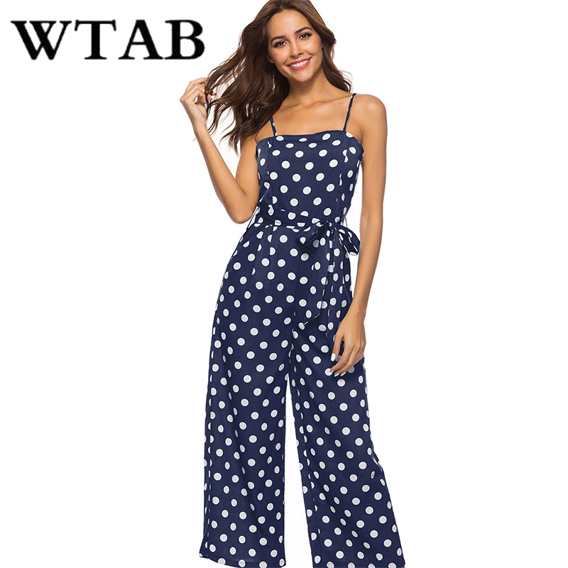 WTAB dot print summer jumpsuit 2018 strap off shoulder sleeveless beach women bodysuit bodycon belt female plus size | Женская одежда