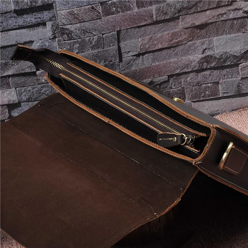 Vintage Men Male Briefcases Genuine Leather Shoulder Crossbody Bag Cow Business Handbag Suitcase Man Laptop Portfolio 1095