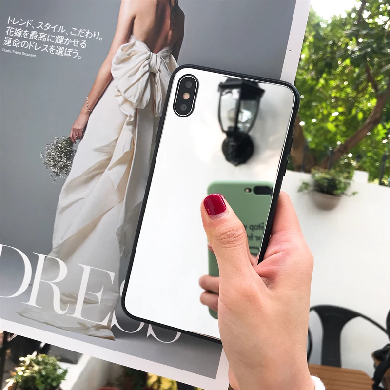 Серебряное зеркало для нанесения макияжа чехол iPhone X XS Max XR жесткий Fundas 8 7 6S Plus Hoesjes