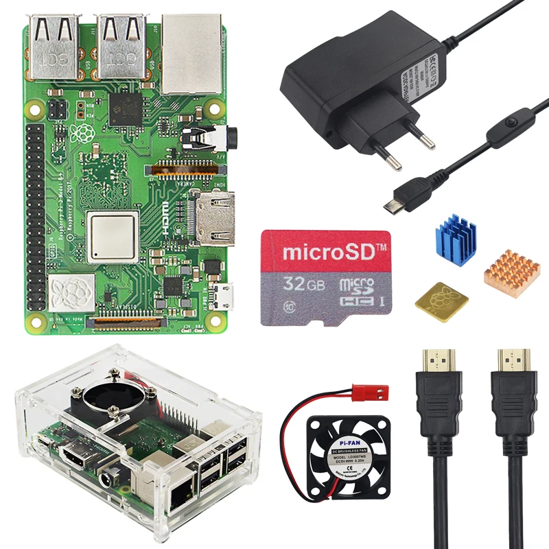 Raspberry Pi 3 Model B+ Plus комплект 16 32 Гб sd-карта+ вентилятор+ 2.5A переключатель адаптер питания+ радиатор+ HDMI кабель для Raspberry Pi 3 B