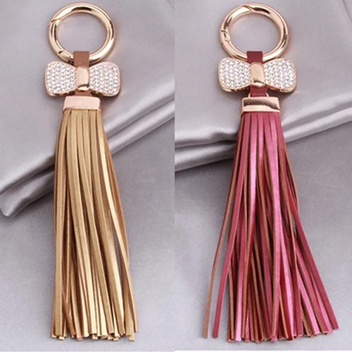 Женский бантик из искусственной кожи с кисточками автомобильный брелок